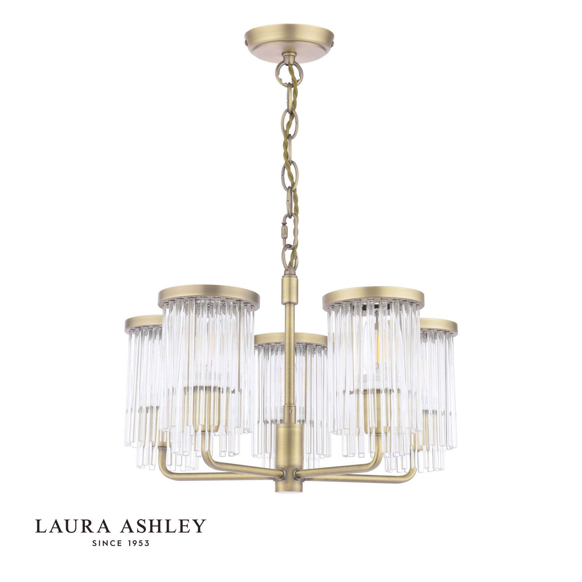 Laura Ashley Hilcote 5 Light Armed Pendant Matt Antique Brass and Glass