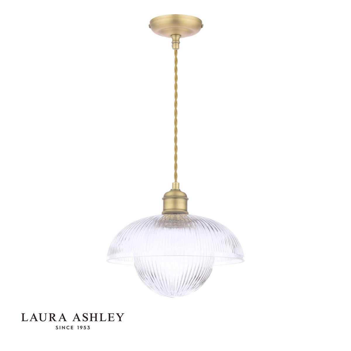 Laura Ashley Billham Pendant Matt Antique Brass and Ribbed Glass