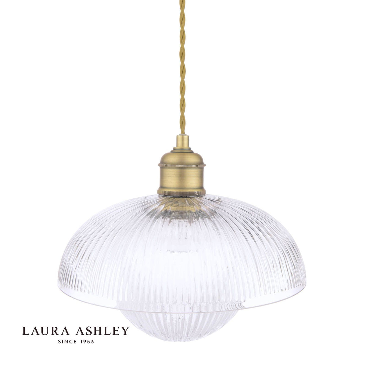 Laura Ashley Billham Pendant Matt Antique Brass and Ribbed Glass