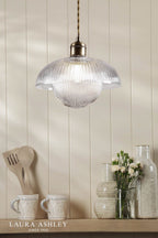 Laura Ashley Billham Pendant Matt Antique Brass and Ribbed Glass