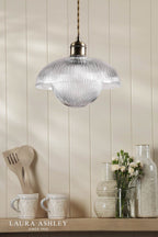 Laura Ashley Billham Pendant Matt Antique Brass and Ribbed Glass