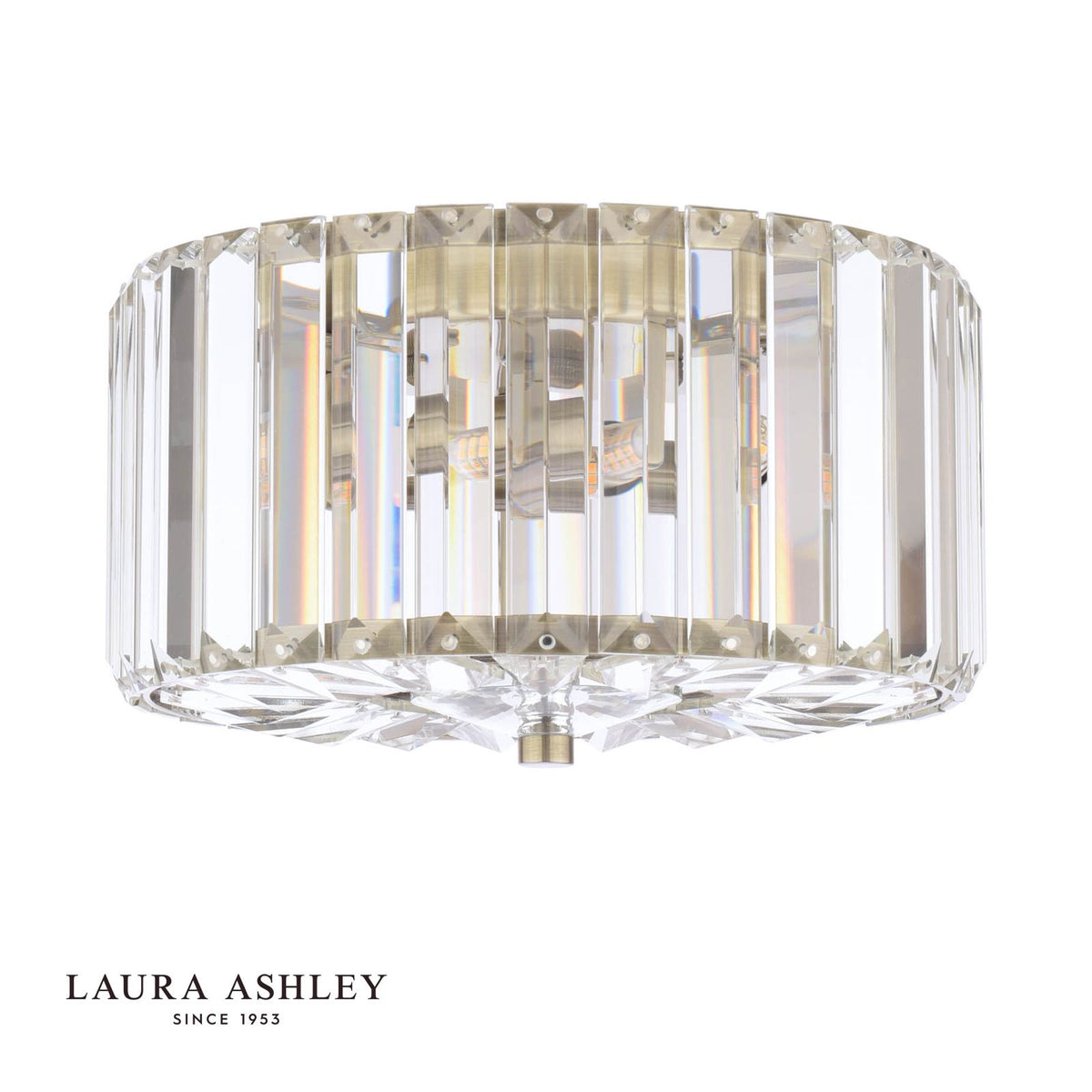 Laura Ashley Fernhurst Small 3 Light Flush Crystal and Antique Brass