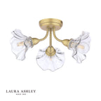 Laura Ashley Kerswell 3 Light Semi-Flush Matt Antique Brass and Glass