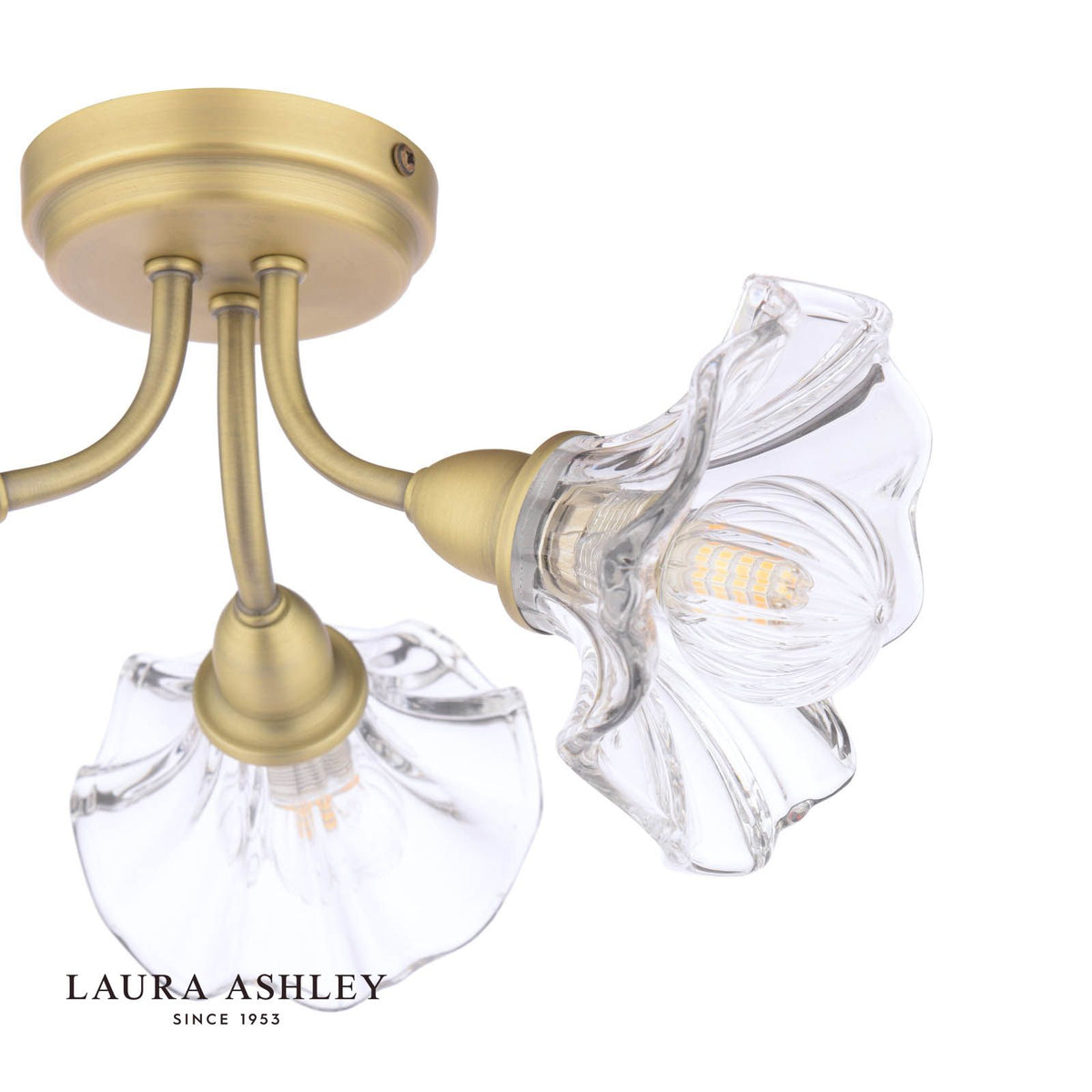 Laura Ashley Kerswell 3 Light Semi-Flush Matt Antique Brass and Glass
