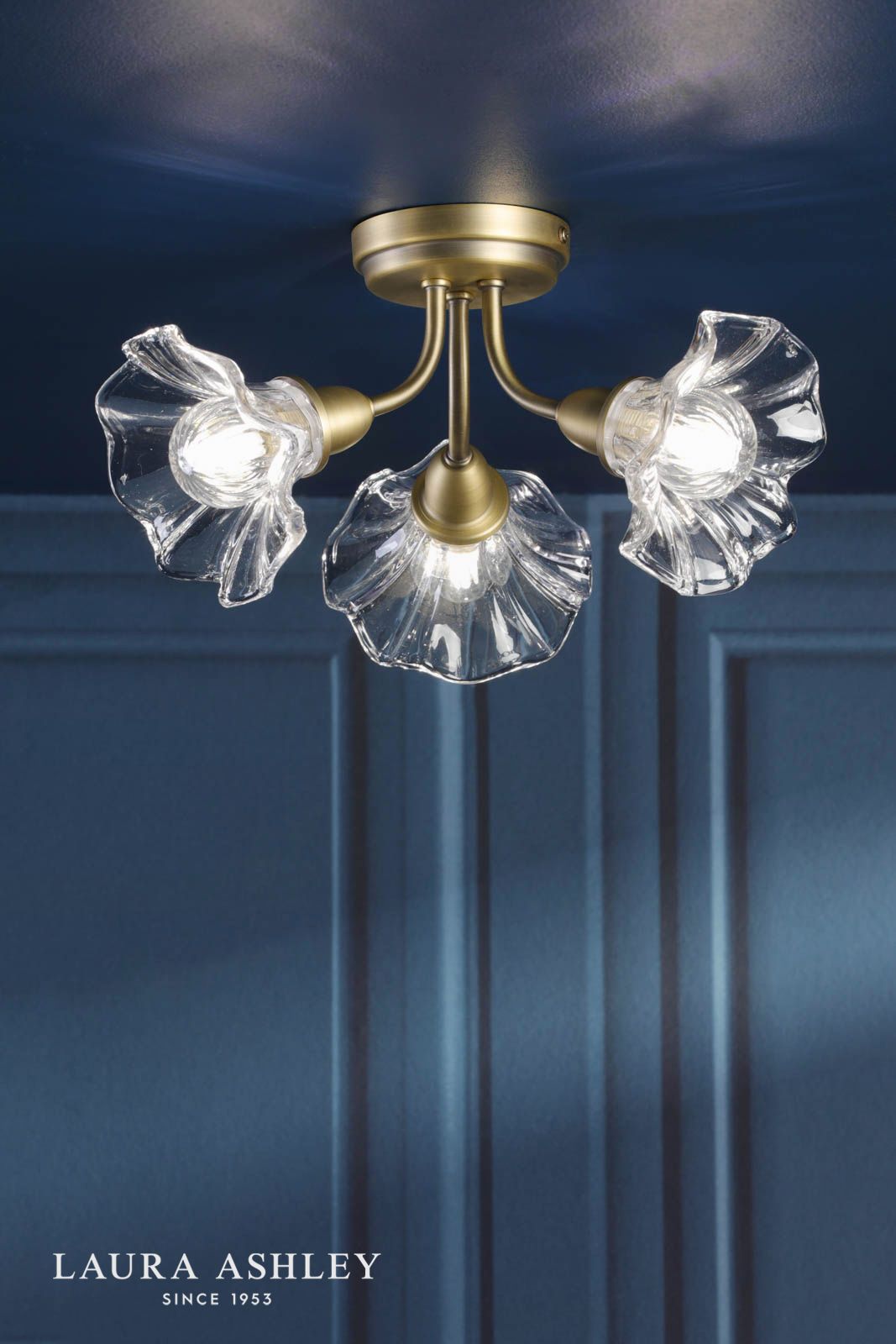 Laura Ashley Kerswell 3 Light Semi-Flush Matt Antique Brass and Glass
