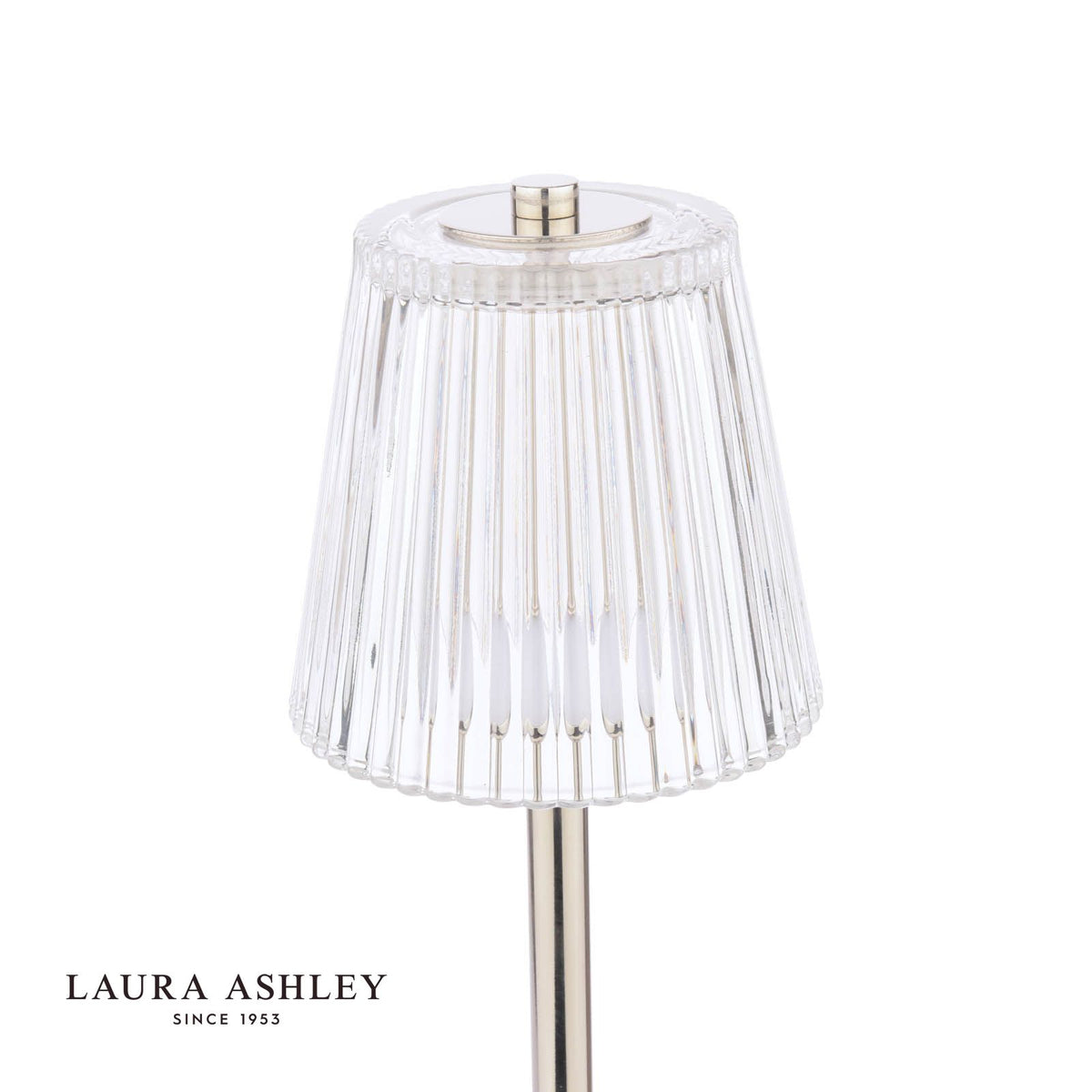 Laura Ashley Callaghan Rechargeable Table Lamp Polished Nickel and Ribbed Glass LED