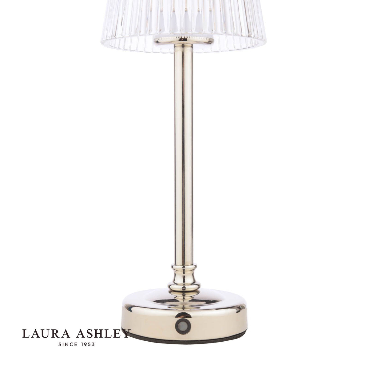 Laura Ashley Callaghan Rechargeable Table Lamp Polished Nickel and Ribbed Glass LED