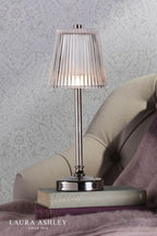 Laura Ashley Callaghan Rechargeable Table Lamp Polished Nickel and Ribbed Glass LED