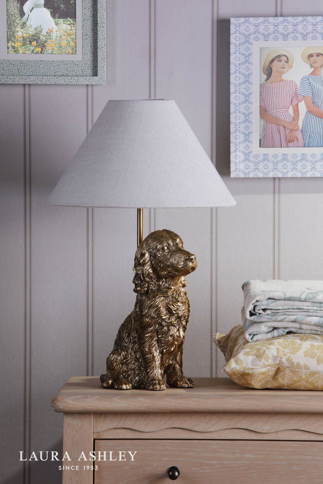 Laura Ashley Cocker Spaniel Table Lamp Antique Gold With Shade