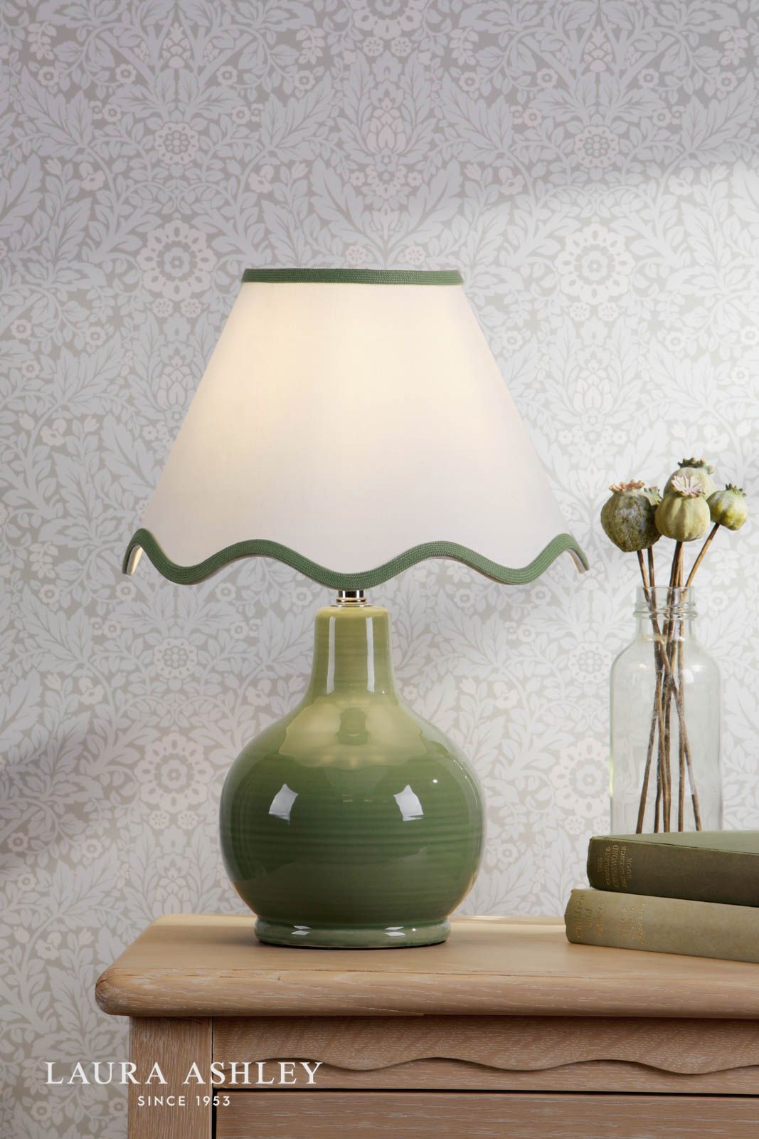 Laura Ashley Bramhope Table Lamp Green Ceramic With Shade