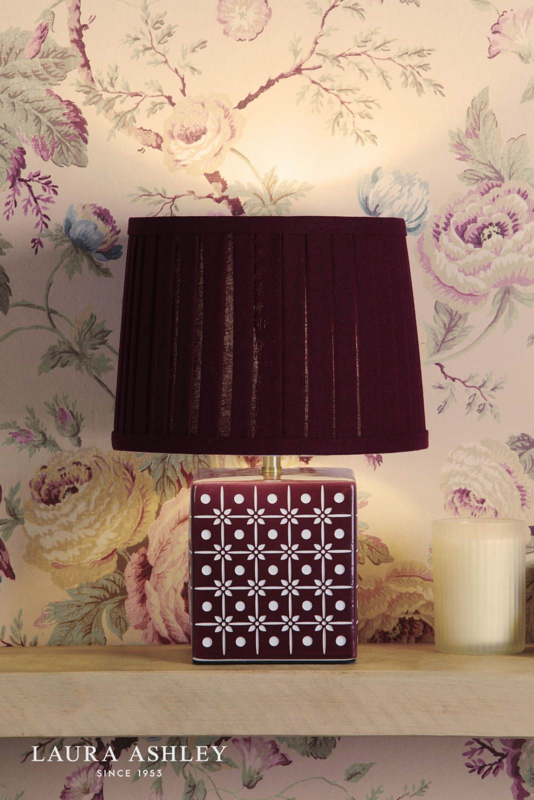 Laura Ashley Claudina Table Lamp Purple Ceramic and Antique Brass With Shade