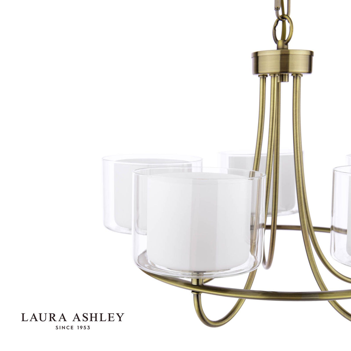 Laura Ashley Southwell 5 Light Armed Pendant Antique Brass and Opal Glass