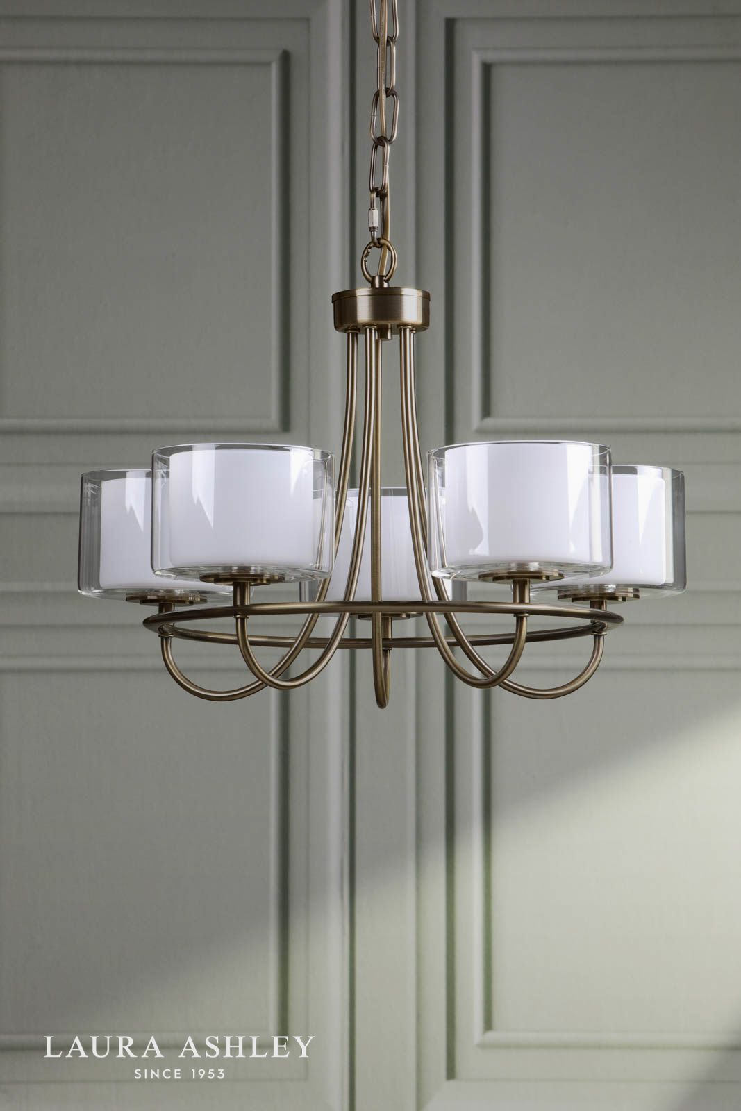Laura Ashley Southwell 5 Light Armed Pendant Antique Brass and Opal Glass