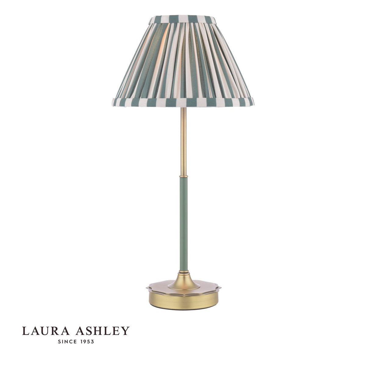 Laura Ashley Denwick Table Lamp Matt Antique Brass and Satin Green With Shade