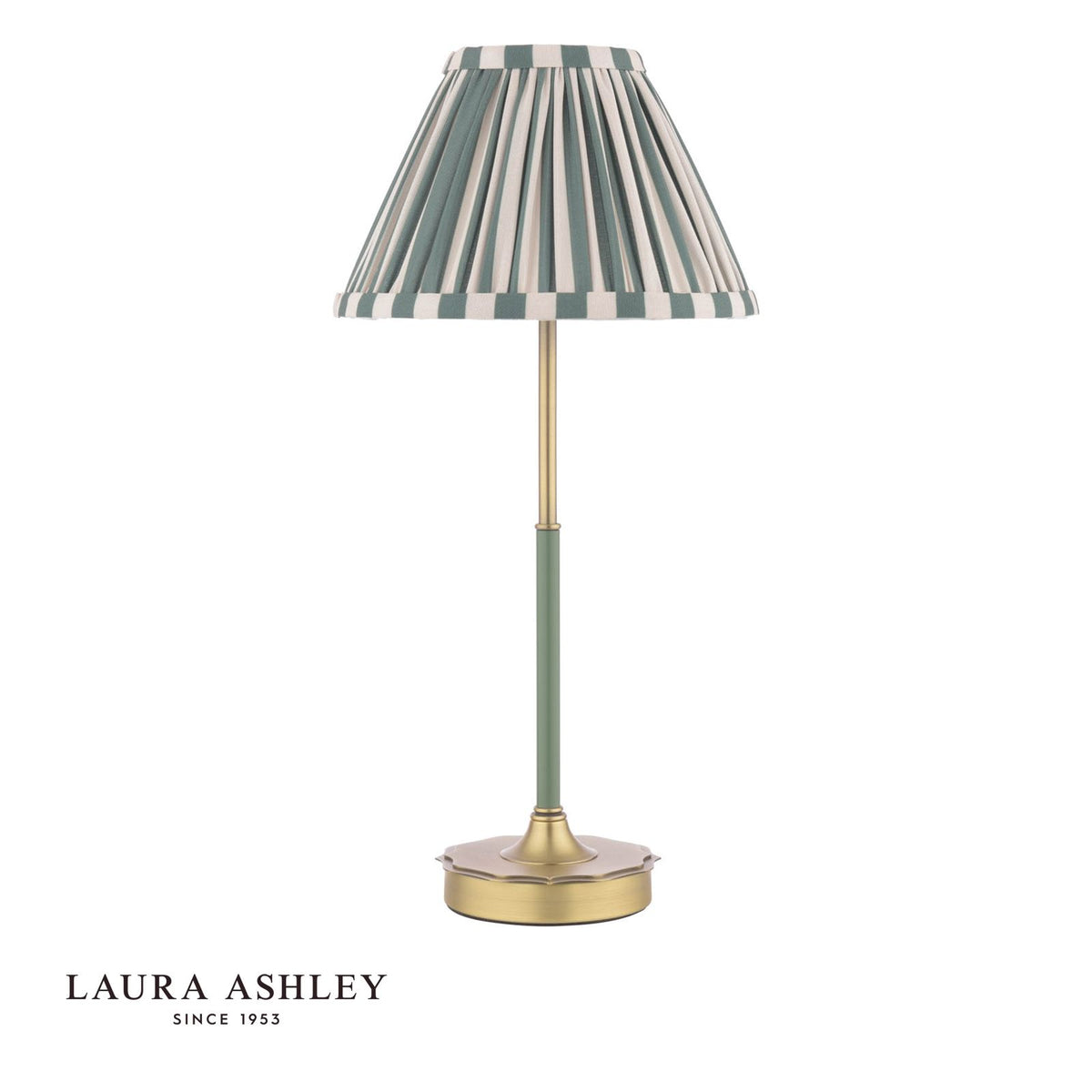 Laura Ashley Denwick Table Lamp Matt Antique Brass and Satin Green With Shade