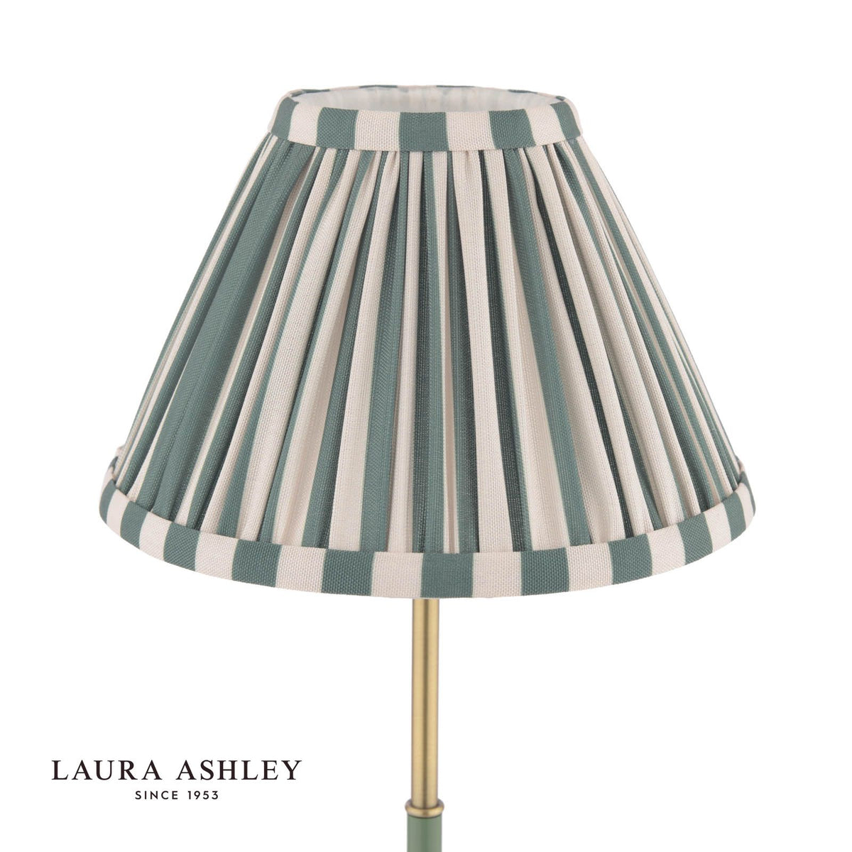 Laura Ashley Denwick Table Lamp Matt Antique Brass and Satin Green With Shade