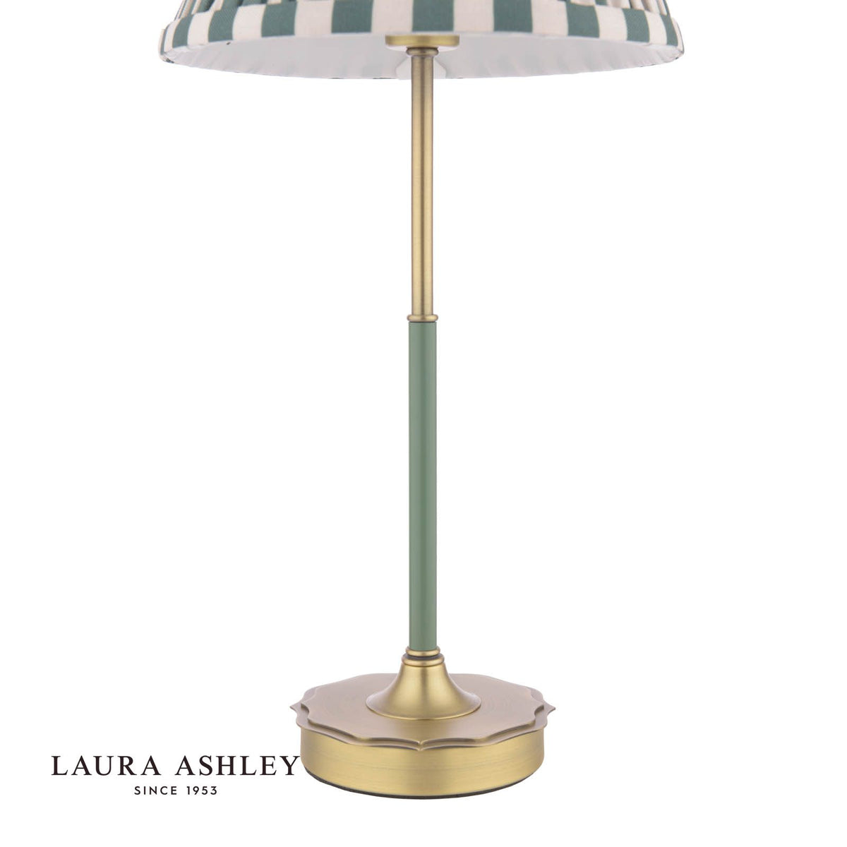 Laura Ashley Denwick Table Lamp Matt Antique Brass and Satin Green With Shade