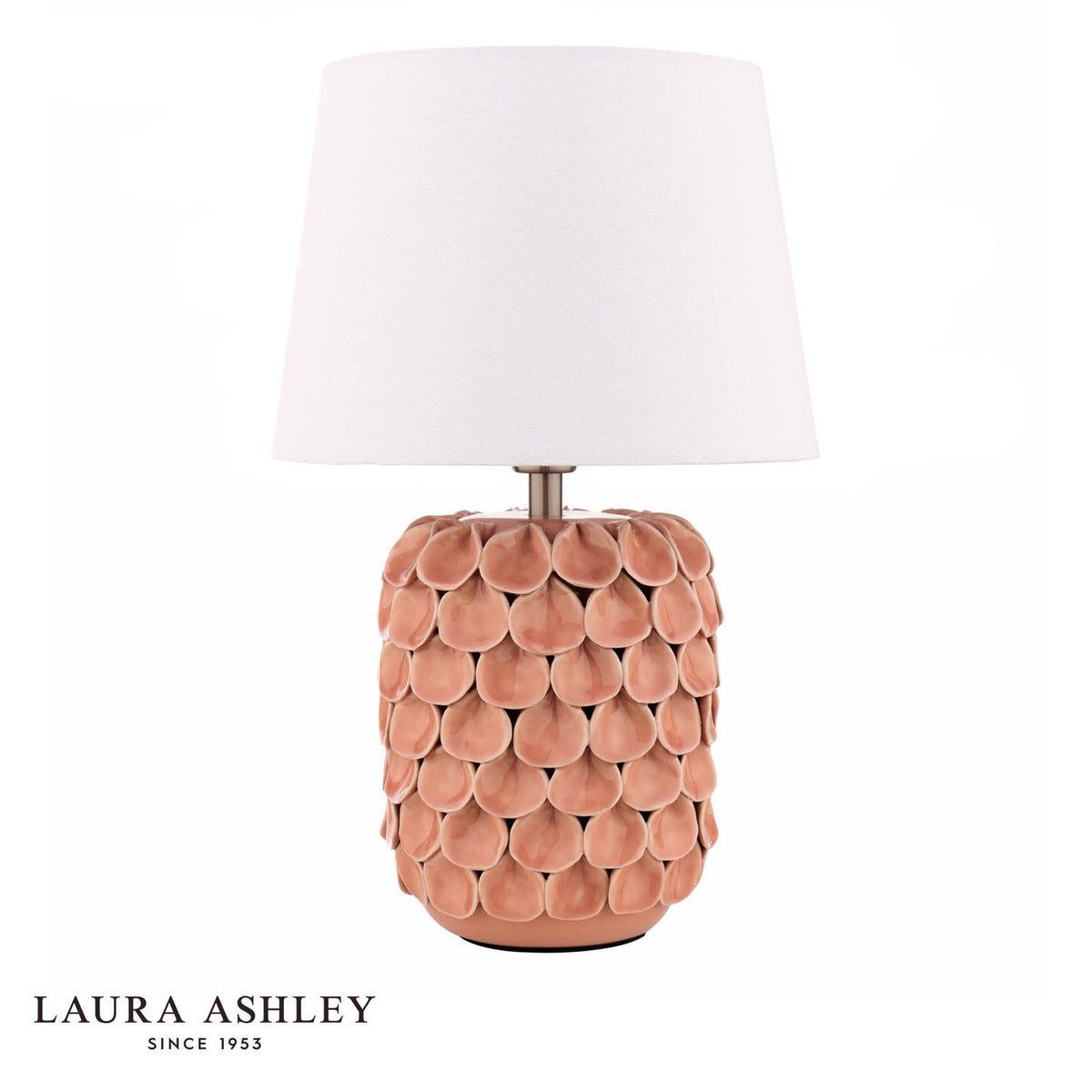 Laura Ashley Marwick Table Lamp Pink Ceramic and Brushed Silver With Shade