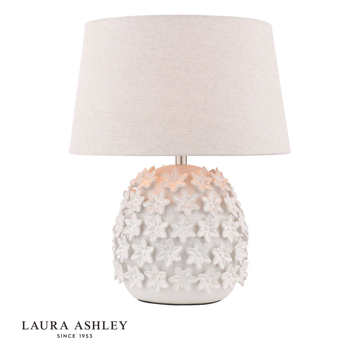 Laura Ashley Ingham Table Lamp White Ceramic and Brushed Silver With Shade