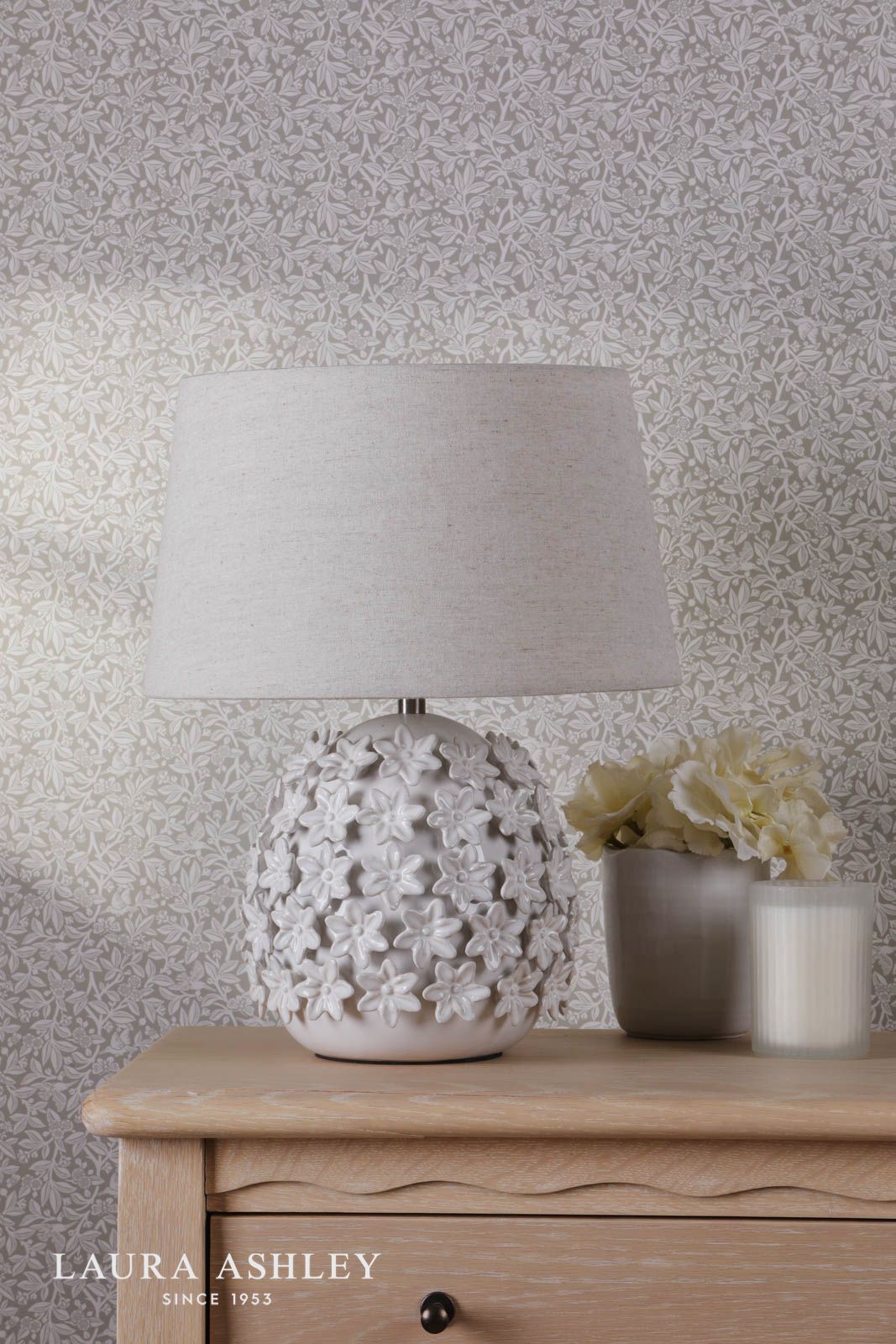 Laura Ashley Ingham Table Lamp White Ceramic and Brushed Silver With Shade