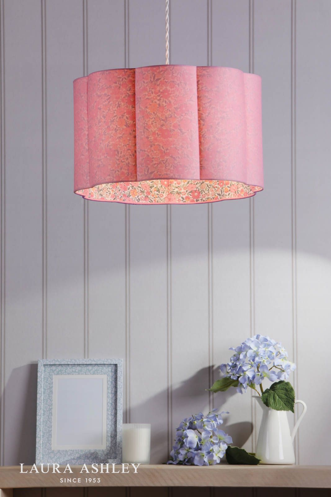 Laura Ashley Loveston Pink Cotton Scalloped Shade 38cm