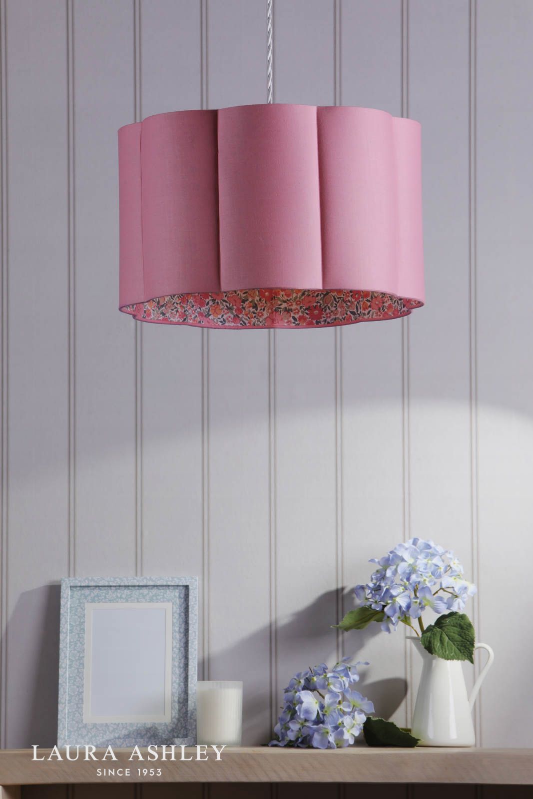 Laura Ashley Loveston Pink Cotton Scalloped Shade 38cm
