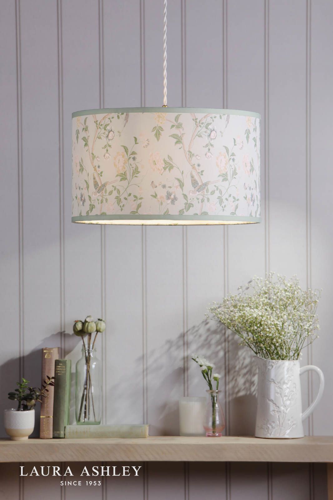 Laura Ashley Summer Palace Eau De Nil Green Cotton Drum Shade 38cm