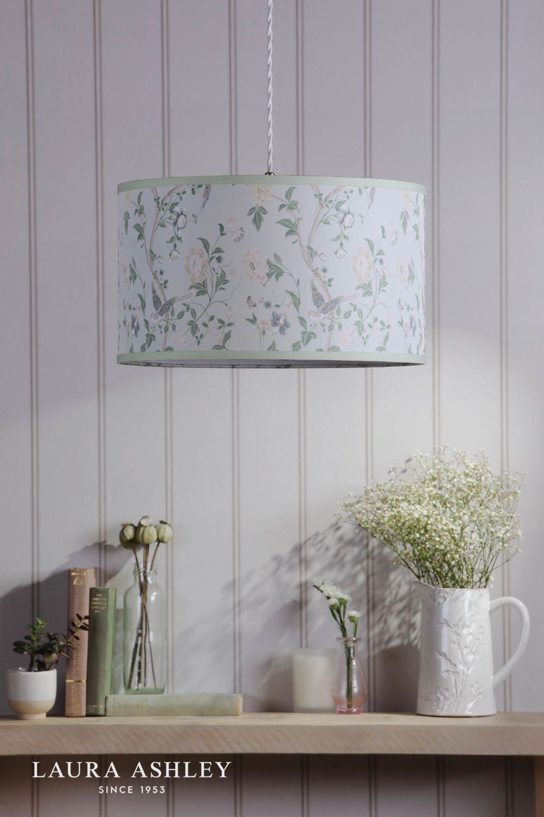Laura Ashley Summer Palace Eau De Nil Green Cotton Drum Shade 38cm
