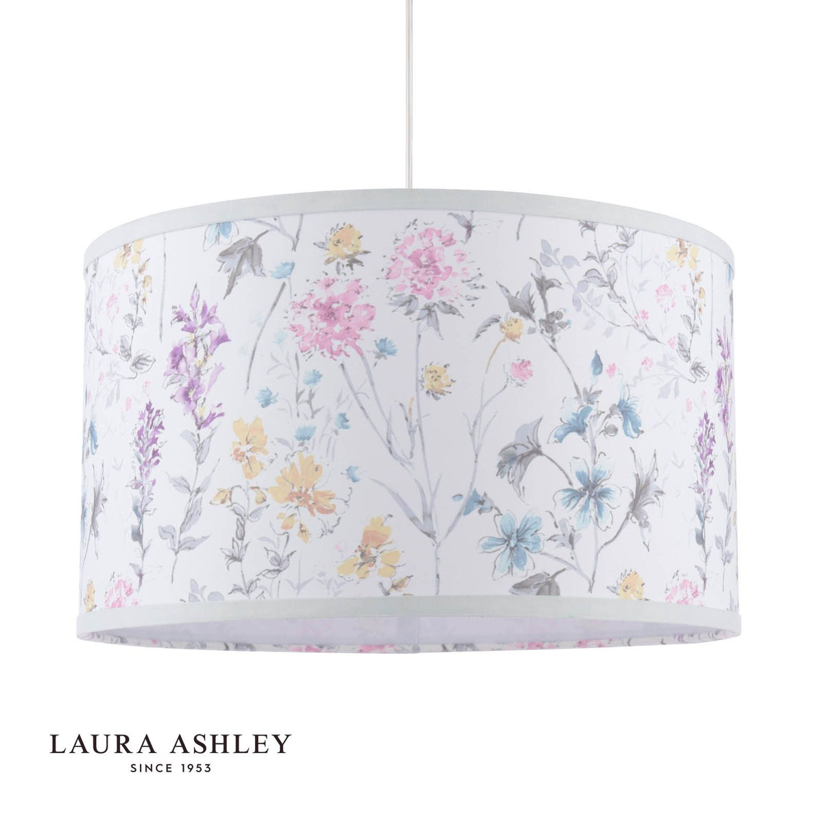 Laura Ashley Wild Meadow Multi Blue Cotton Drum Shade 38cm