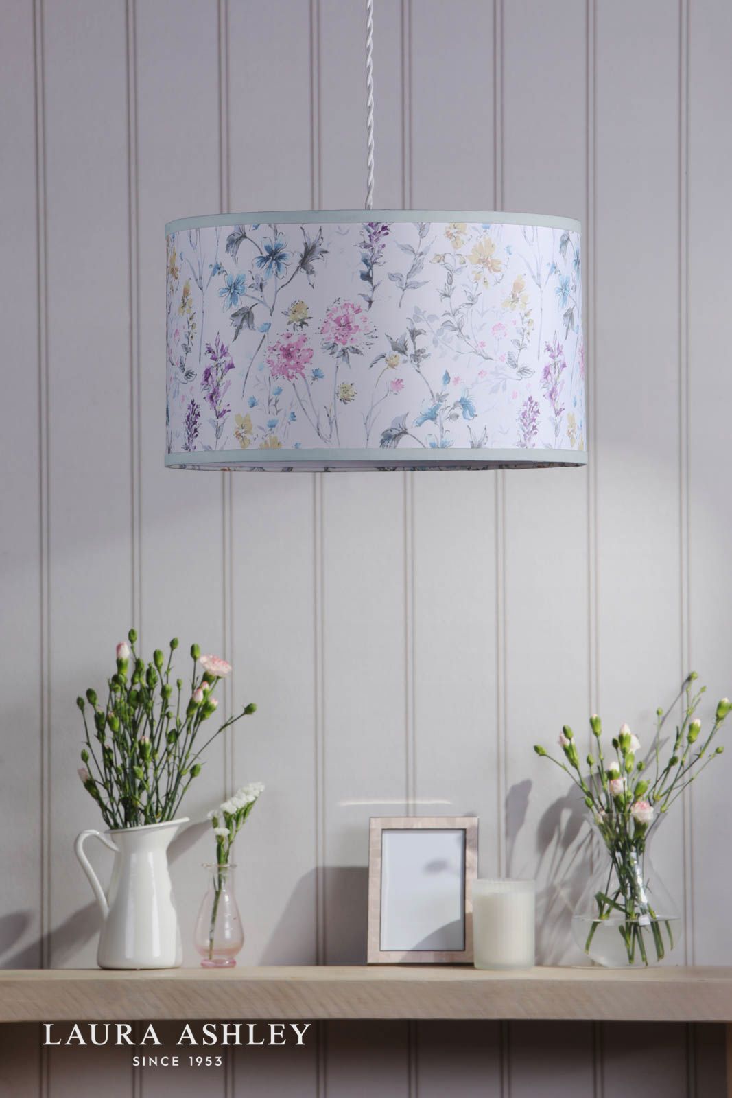 Laura Ashley Wild Meadow Multi Blue Cotton Drum Shade 38cm