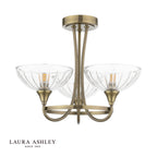 Laura Ashley Wellham 3 Light Semi-Flush Antique Brass and Ribbed Glass
