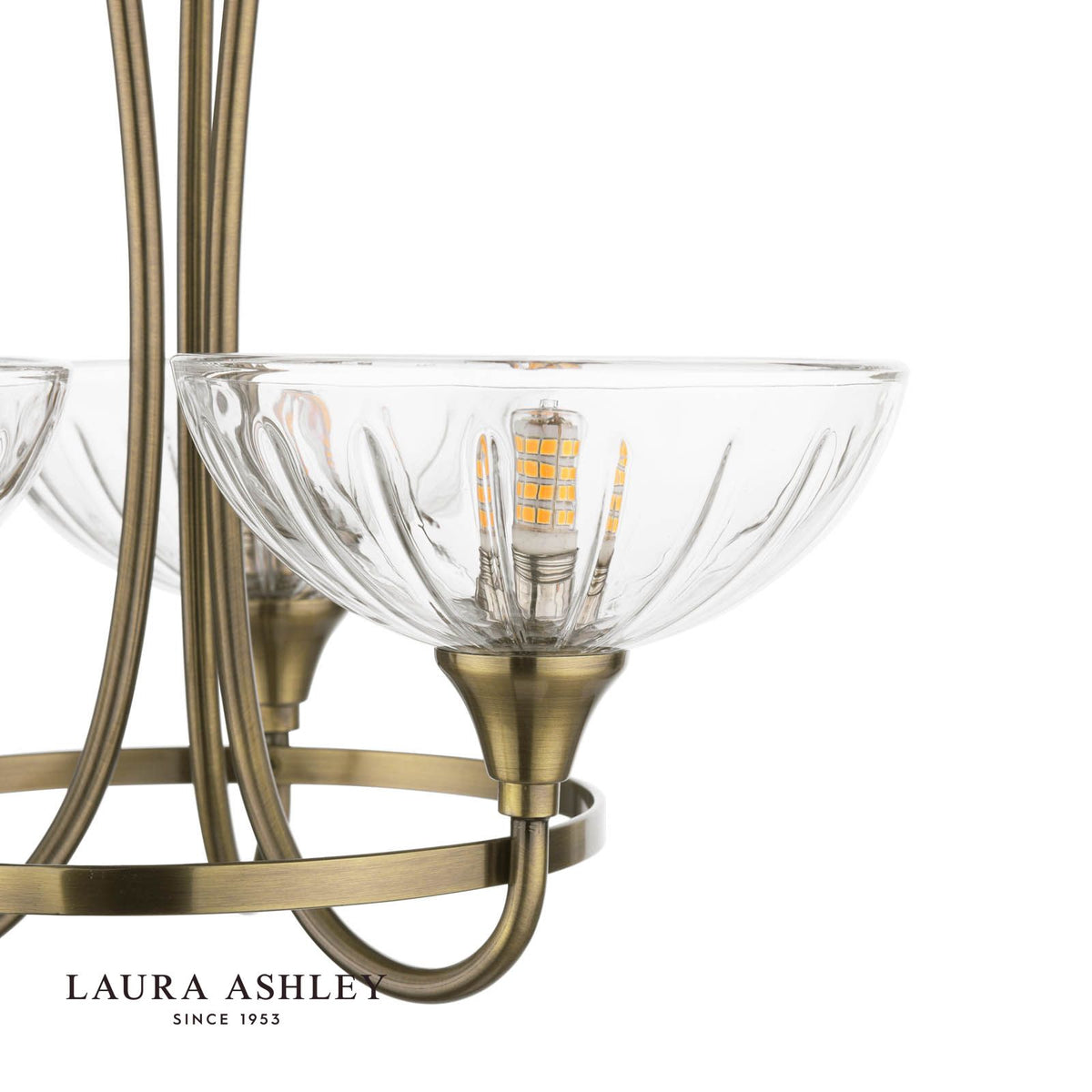 Laura Ashley Wellham 3 Light Semi-Flush Antique Brass and Ribbed Glass