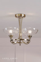 Laura Ashley Wellham 3 Light Semi-Flush Antique Brass and Ribbed Glass
