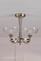 Laura Ashley Wellham 3 Light Semi-Flush Antique Brass and Ribbed Glass
