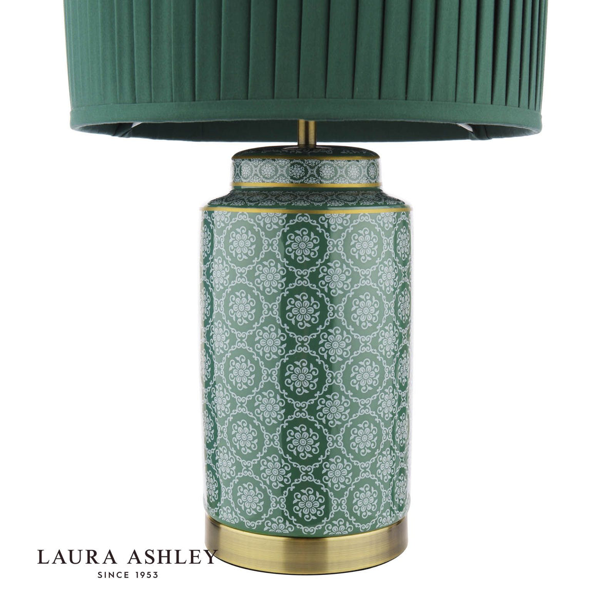 Laura Ashley Knipton Table Lamp Green Ceramic and Antique Brass With Shade