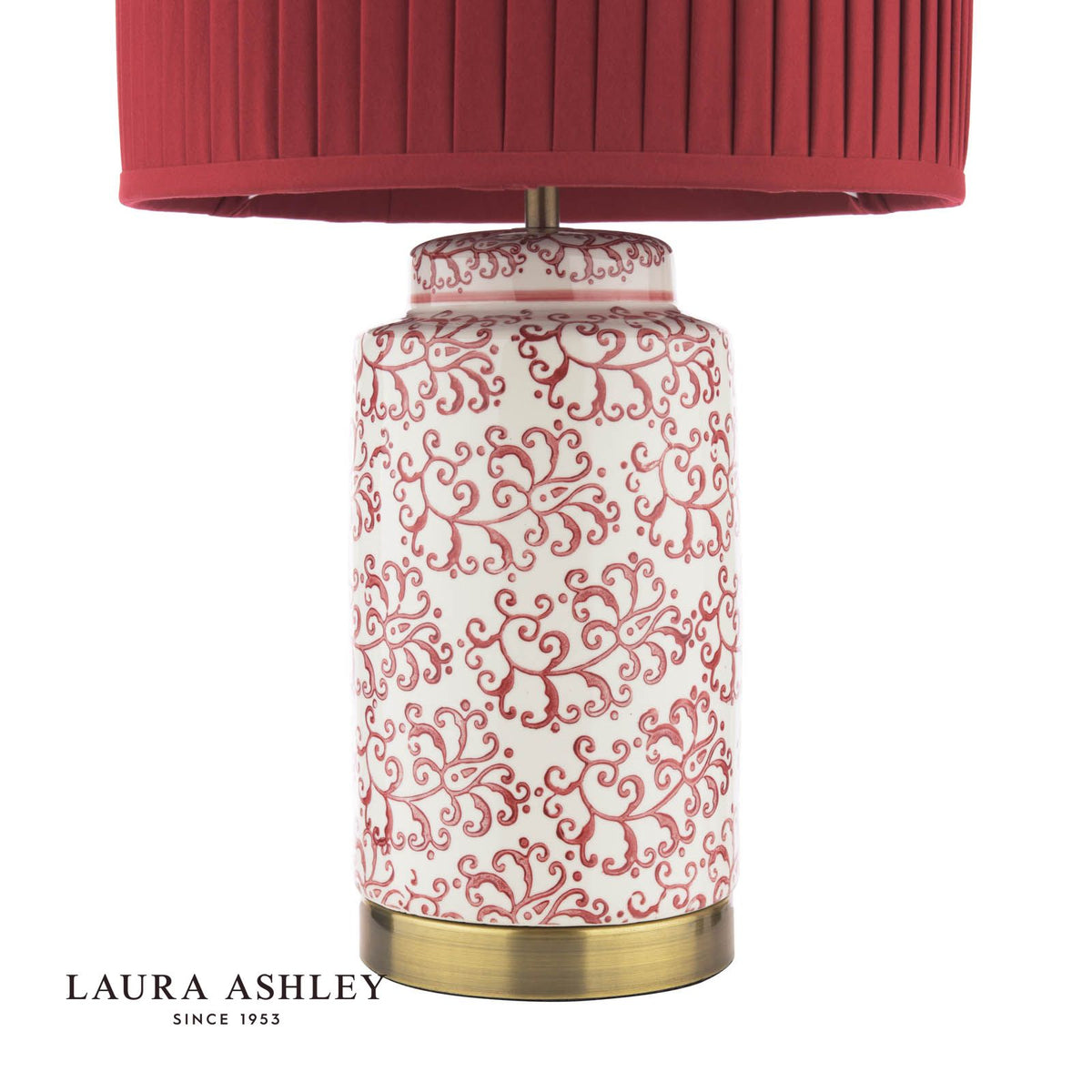 Laura Ashley Knipton Table Lamp Red Ceramic and Antique Brass With Shade