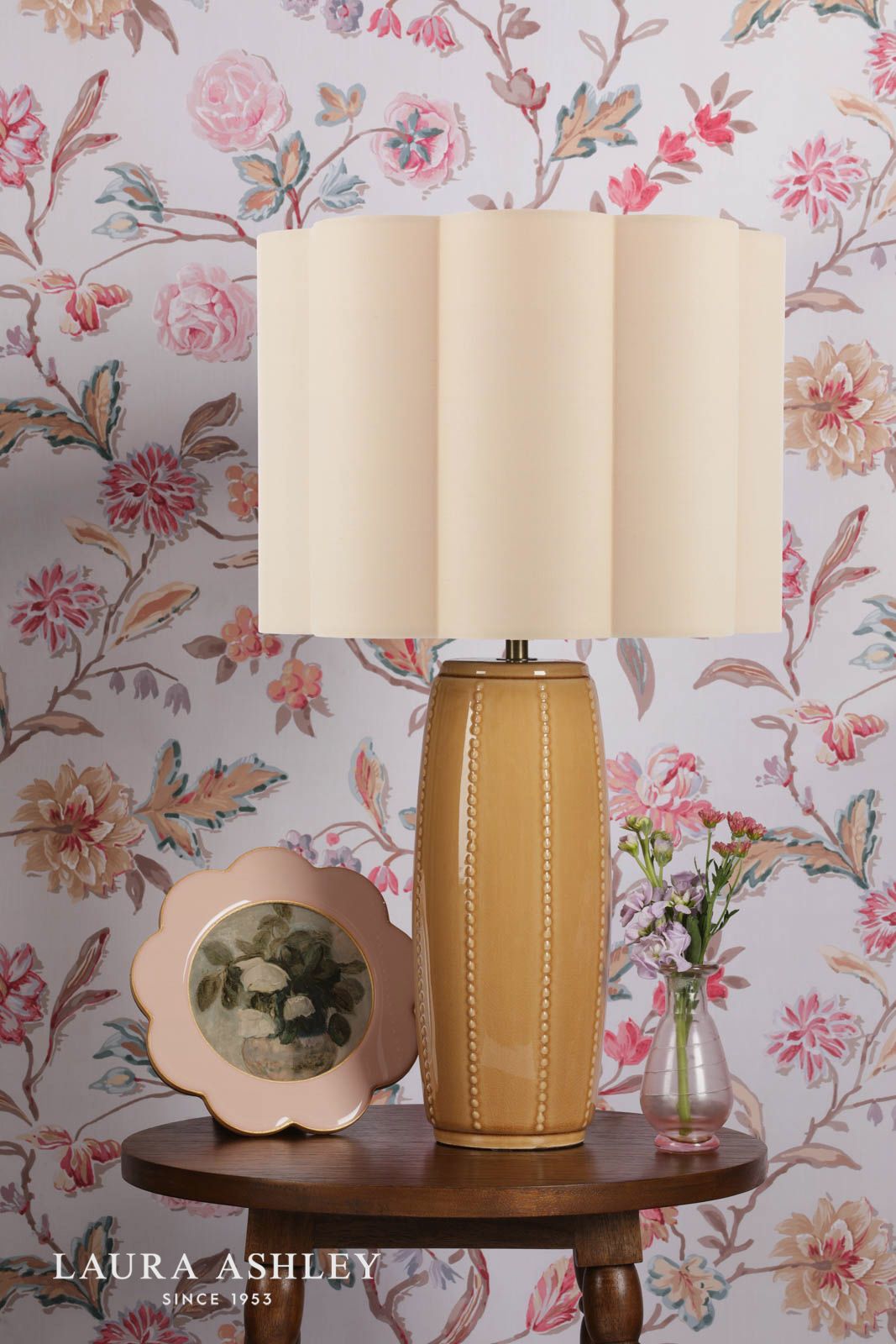 Laura Ashley Littleton Table Lamp Yellow Ceramic and Antique Brass With Shade