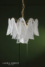 Laura Ashley Stannington 4 Light Pendant Matt Antique Brass and White Glass
