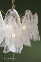 Laura Ashley Stannington 4 Light Pendant Matt Antique Brass and White Glass