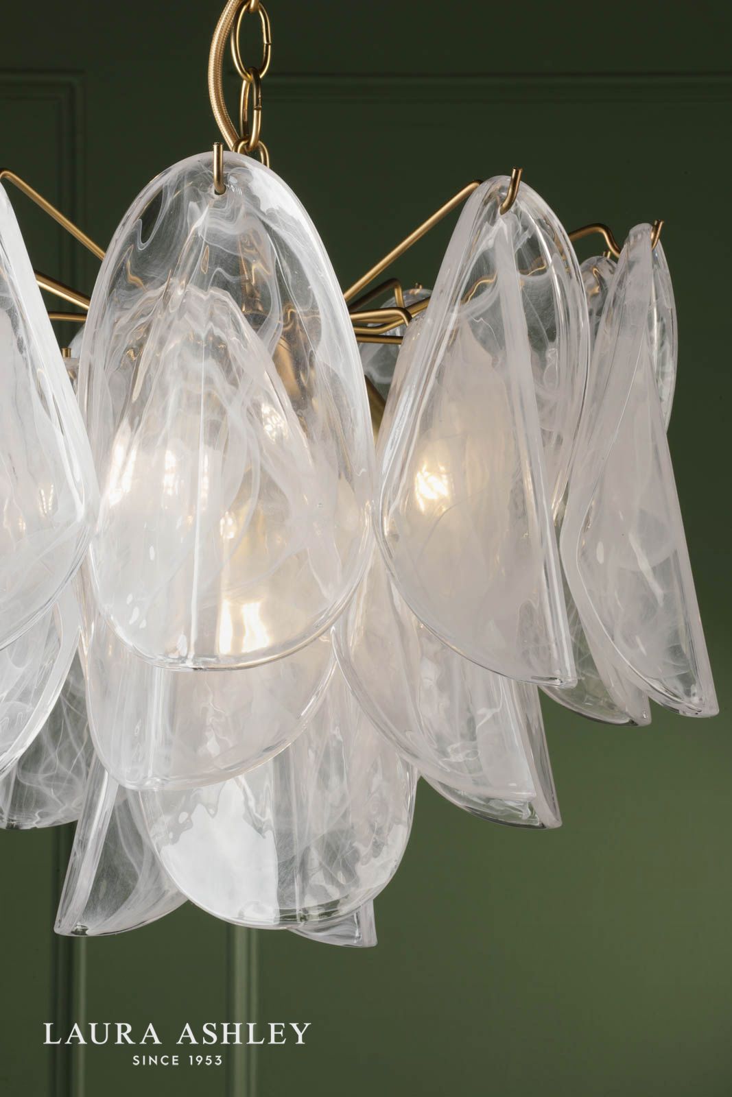 Laura Ashley Stannington 4 Light Pendant Matt Antique Brass and White Glass