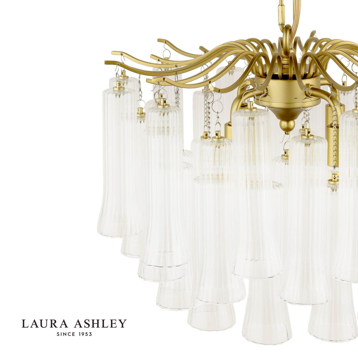 Laura Ashley Penlee 4 Light Pendant Matt Antique Brass and Ribbed Glass