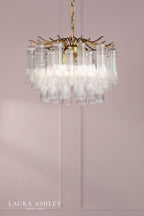 Laura Ashley Penlee 4 Light Pendant Matt Antique Brass and Ribbed Glass