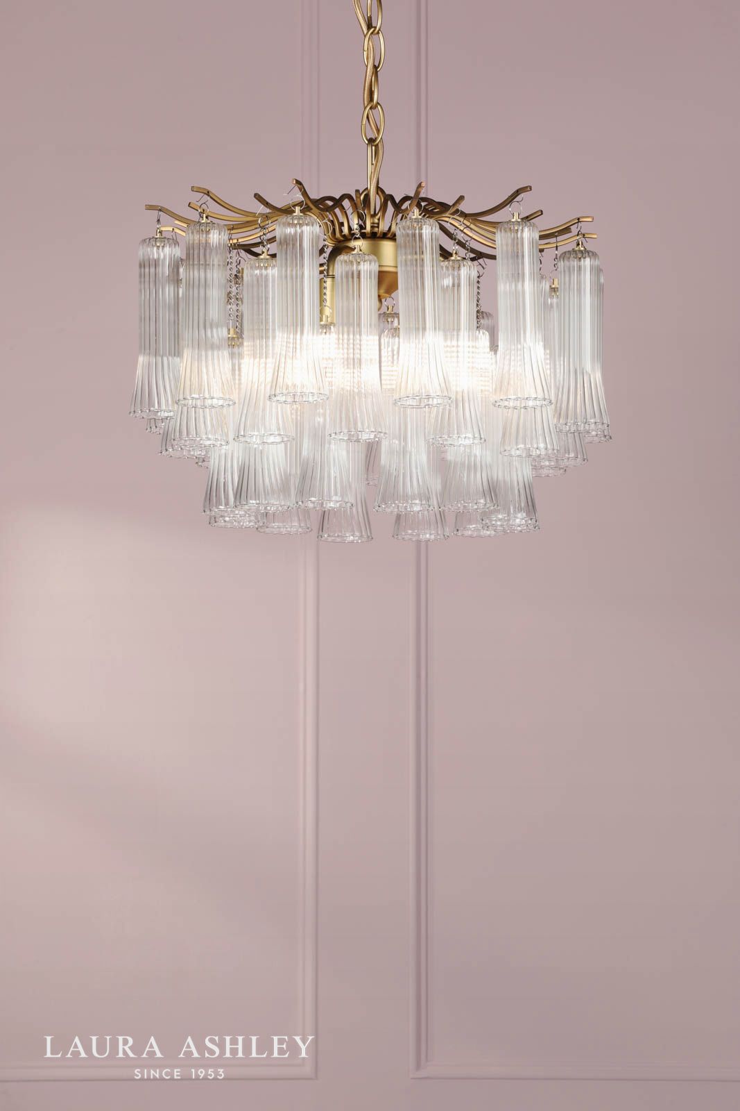 Laura Ashley Penlee 4 Light Pendant Matt Antique Brass and Ribbed Glass