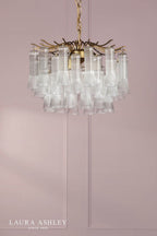Laura Ashley Penlee 4 Light Pendant Matt Antique Brass and Ribbed Glass