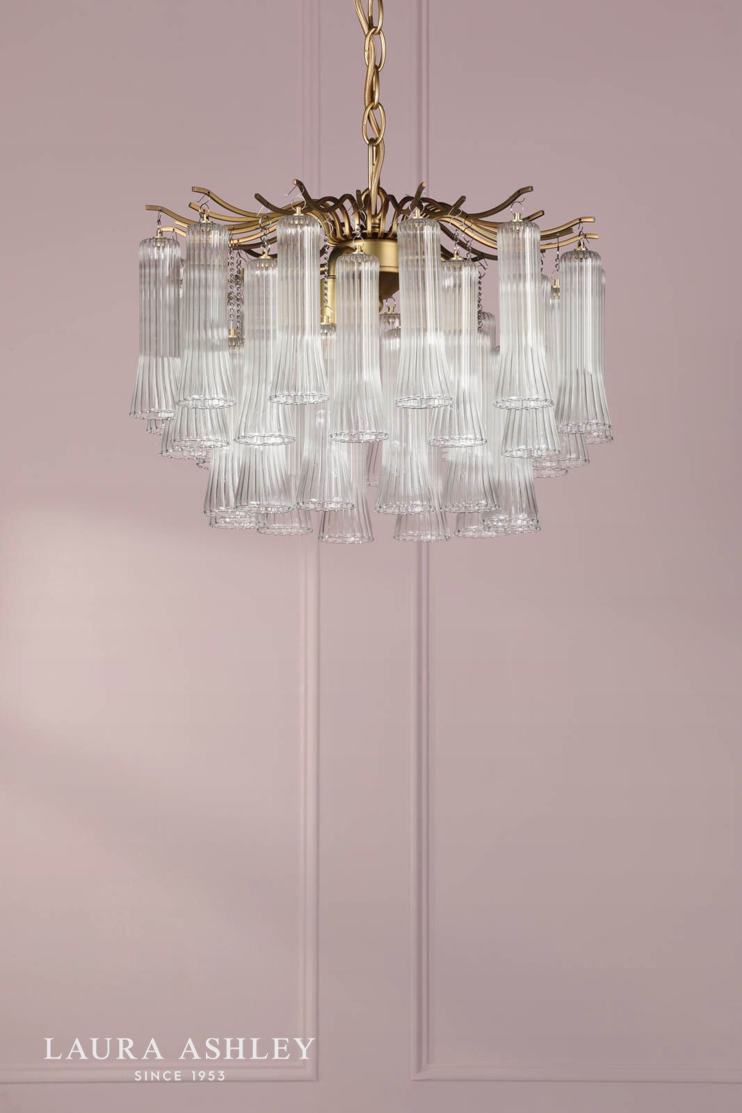 Laura Ashley Penlee 4 Light Pendant Matt Antique Brass and Ribbed Glass