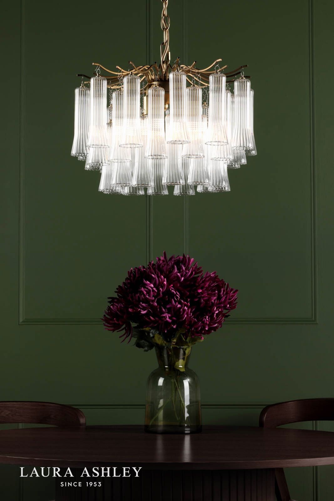 Laura Ashley Penlee 4 Light Pendant Matt Antique Brass and Ribbed Glass