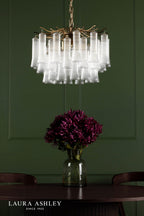 Laura Ashley Penlee 4 Light Pendant Matt Antique Brass and Ribbed Glass
