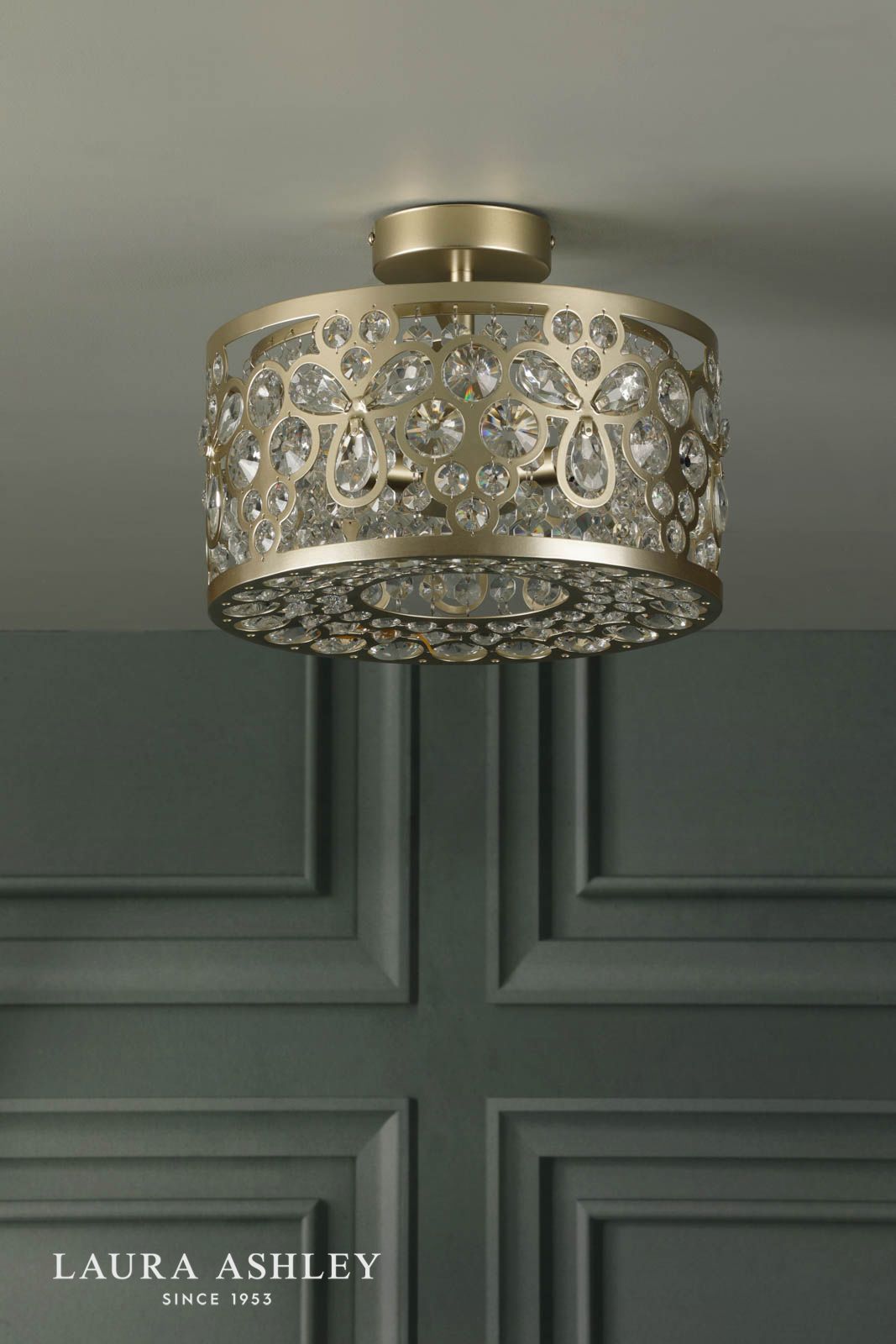 Laura Ashley Tilbrook 3 Light Flush Matt Champagne and Crystal