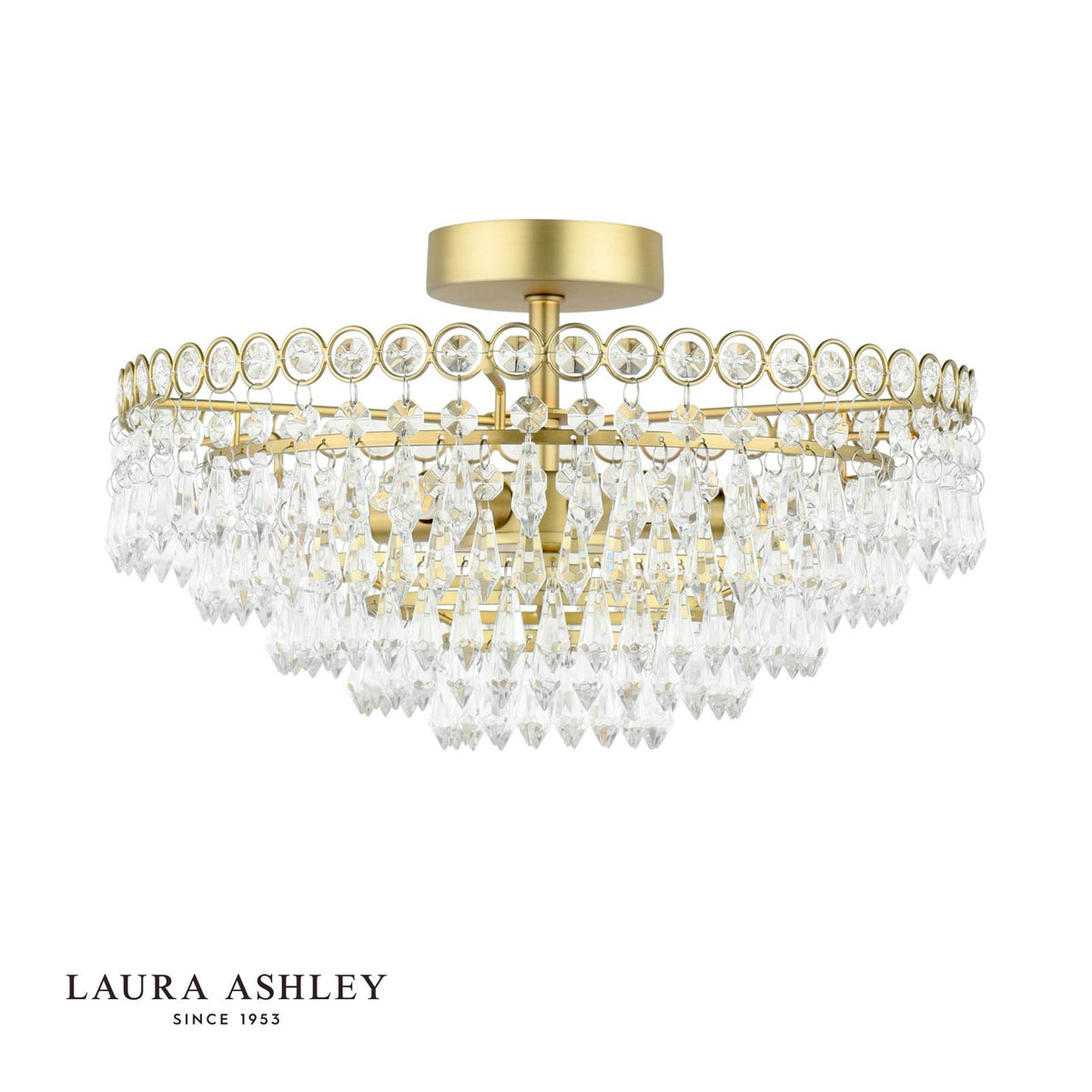 Laura Ashley Enid 5 Light Semi-Flush Faceted Glass and Matt Antique Brass