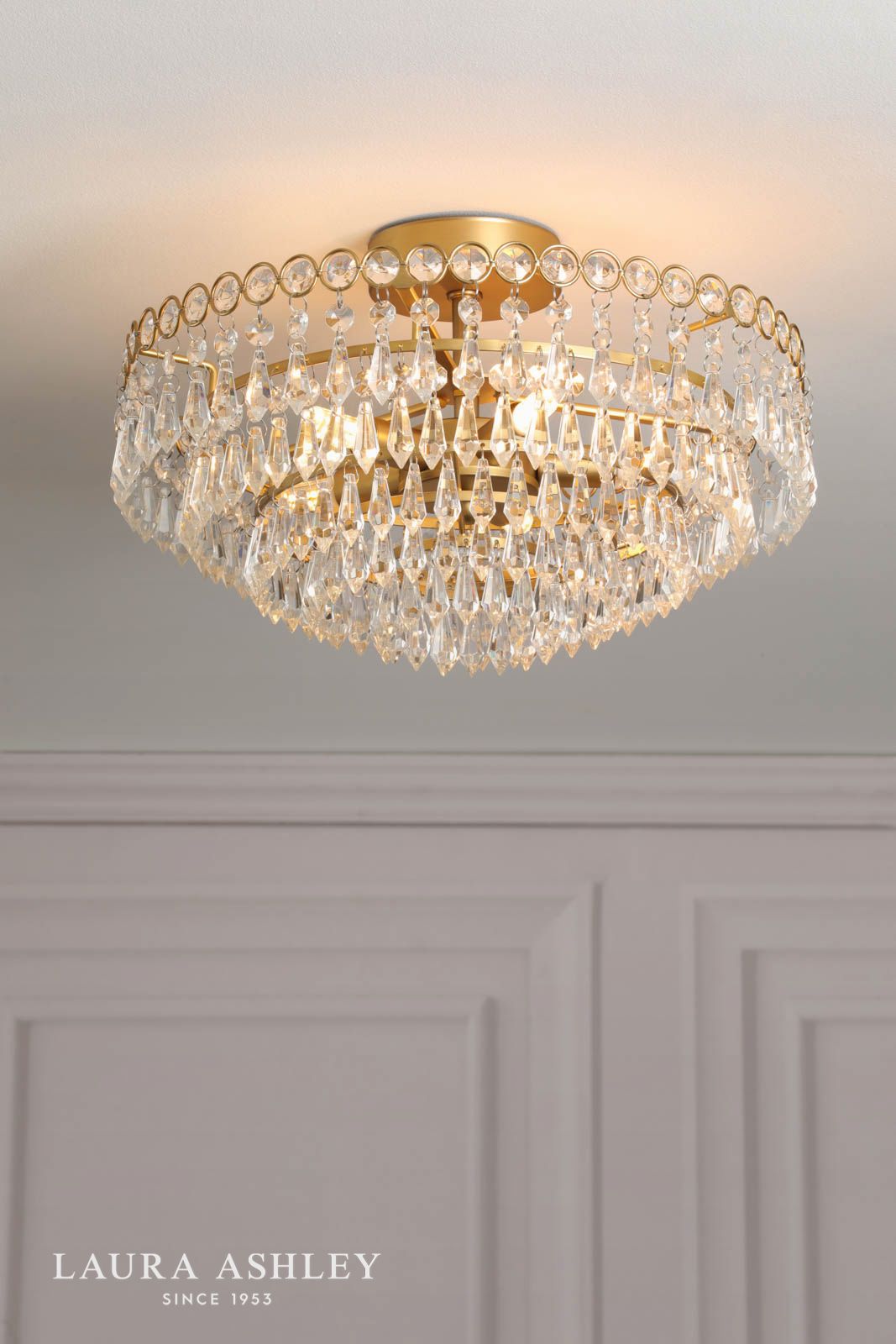 Laura Ashley Enid 5 Light Semi-Flush Faceted Glass and Matt Antique Brass